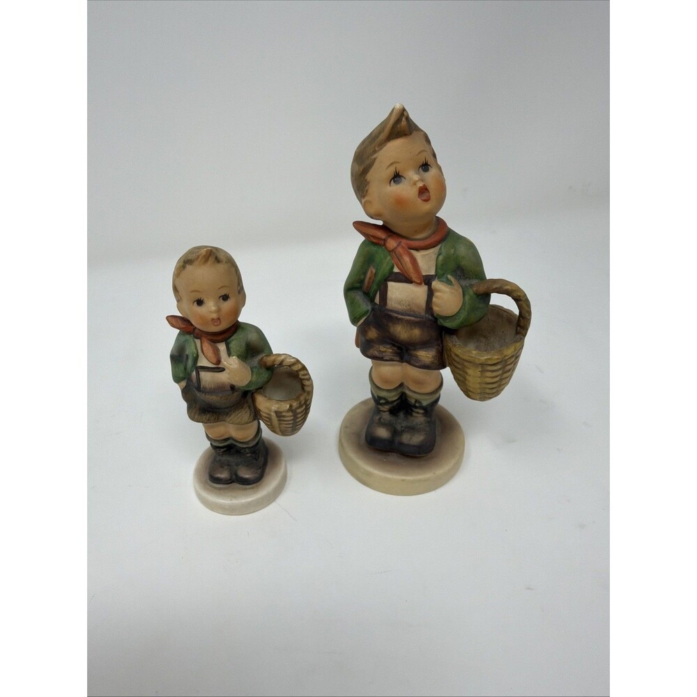 Set Of 2 Authentic Goebel Hummel Village Boy w/ Basket 51/0 Small & Large